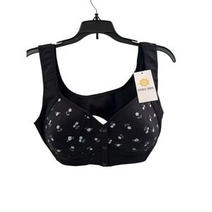 Daisy Bra Front Closure Bralette 2XL Black Floral Wireless Comfort Women
